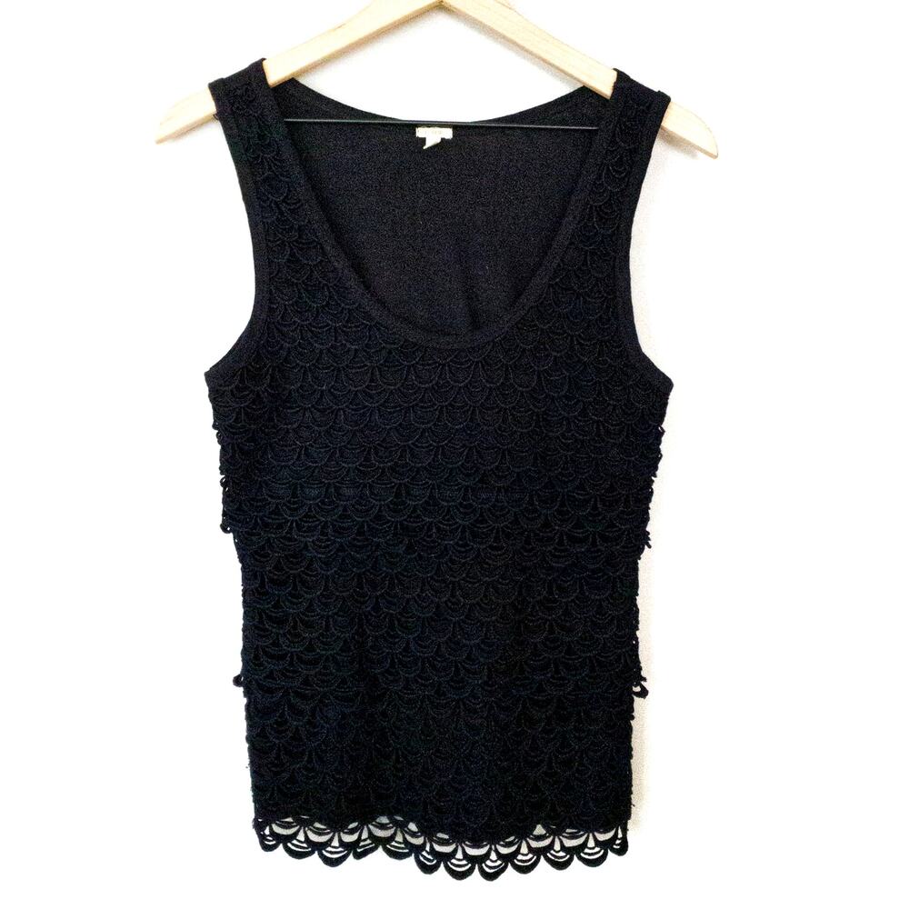 EUC J. Crew Sleeveless Black Scalloped Summer Tank Top - Size Small